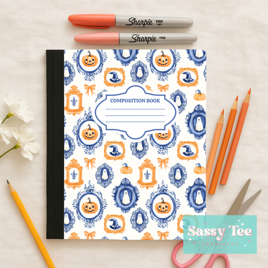 HALLOWEEN FRAMES BLUE ORANGE BOWS Peel + Stick Notebook Cover SET