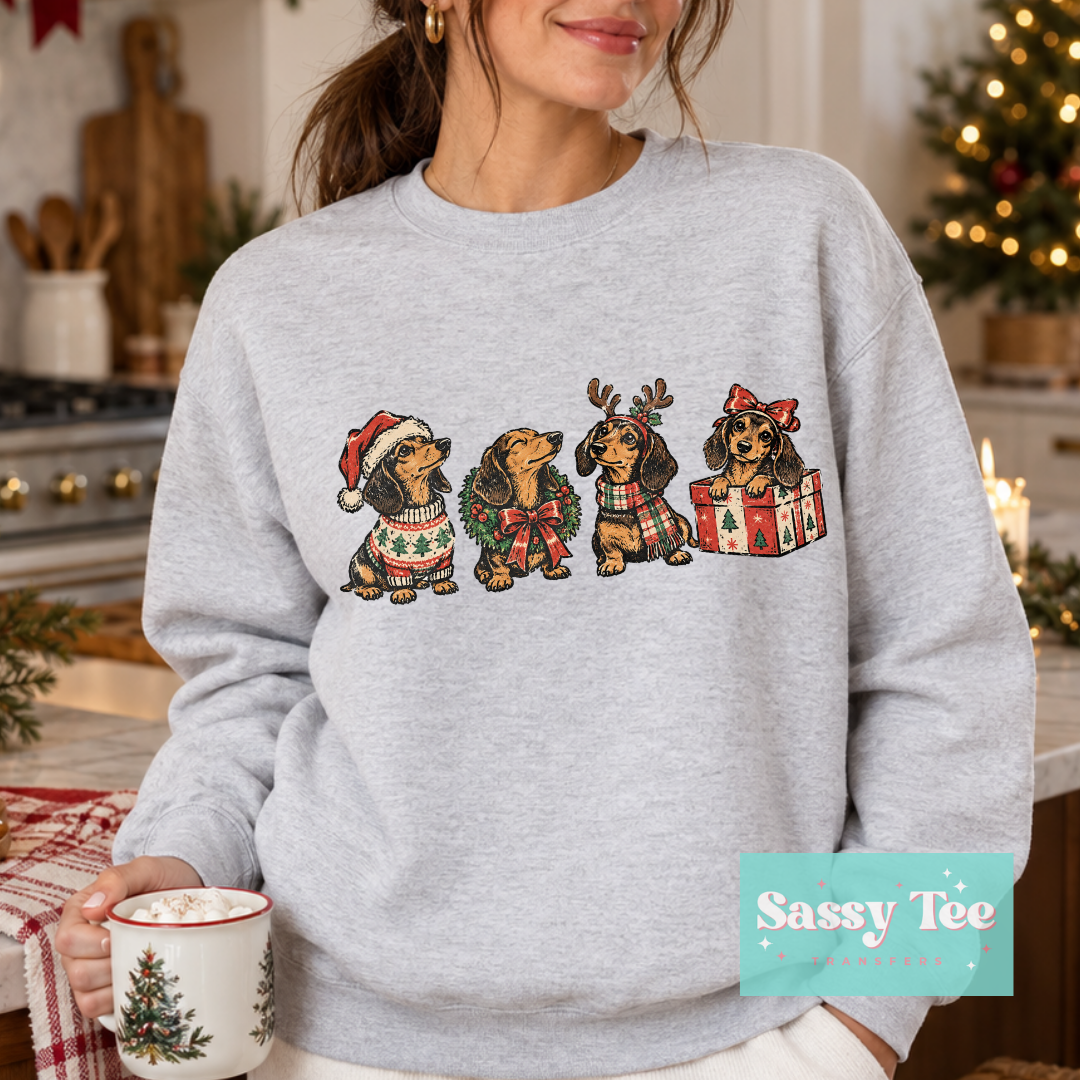 DACHSHUNDS CUTE CHRISTMAS VINTAGE **Preorder/Restock Ships in 5-10 biz days** •