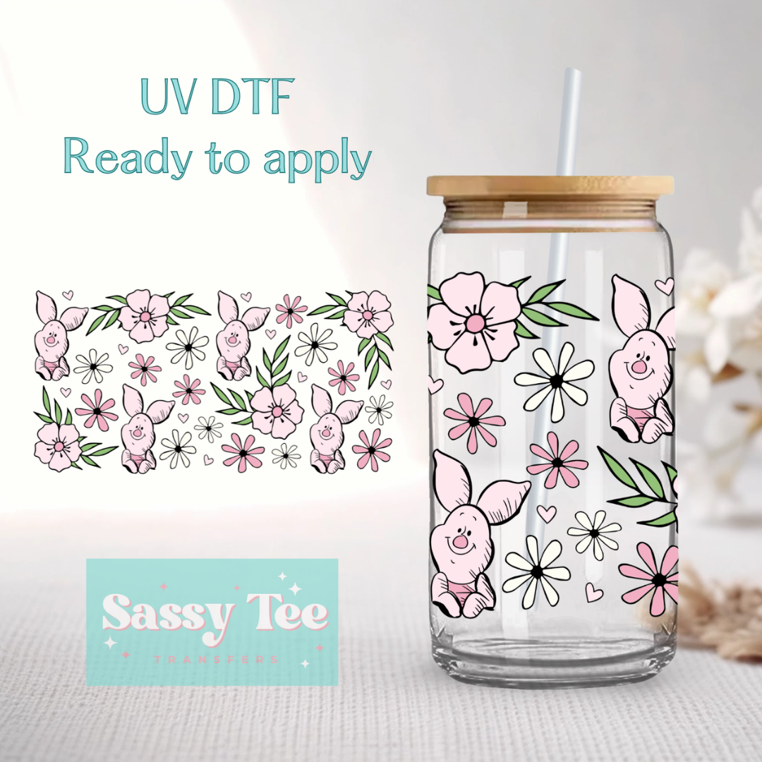 PIGGIE PINK FLOWERS UV DTF Cup Wrap