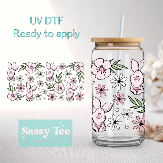 PIGGIE PINK FLOWERS UV DTF Cup Wrap **Preorder/Restock Ships in 5-10 biz days**