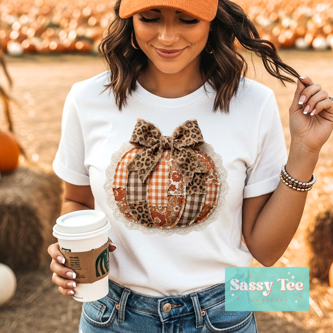 PUMPKIN FAUX PATCHWORK LACE LEOPARD **Preorder/Restock Ships in 5-10 biz days**