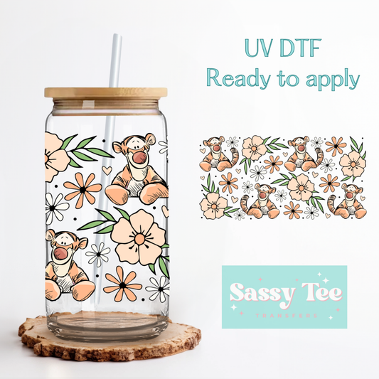 TIGER ORANGE FLOWERS UV DTF Cup Wrap **Preorder/Restock Ships in 5-10 biz days**