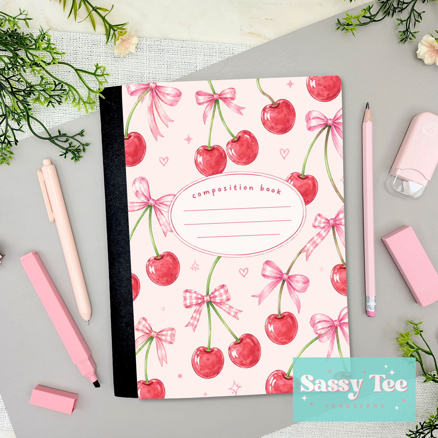 CHERRY PINK BOWS Peel + Stick Notebook Cover SET