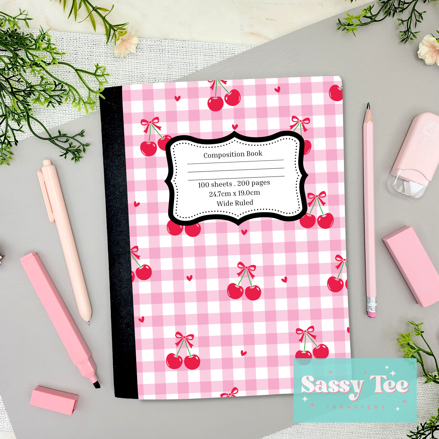 CHERRY BOW PINK PLAID Peel + Stick Notebook Cover SET