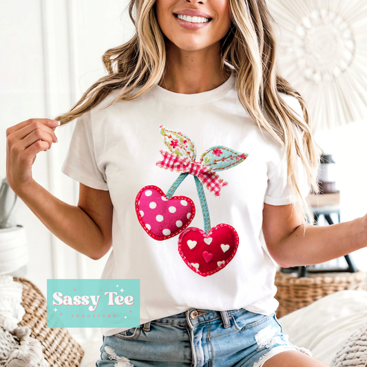 CHERRY HEARTS PINK MINT FAUX PATCHWORK **Preorder/Restock Ships in 5-10 biz days**