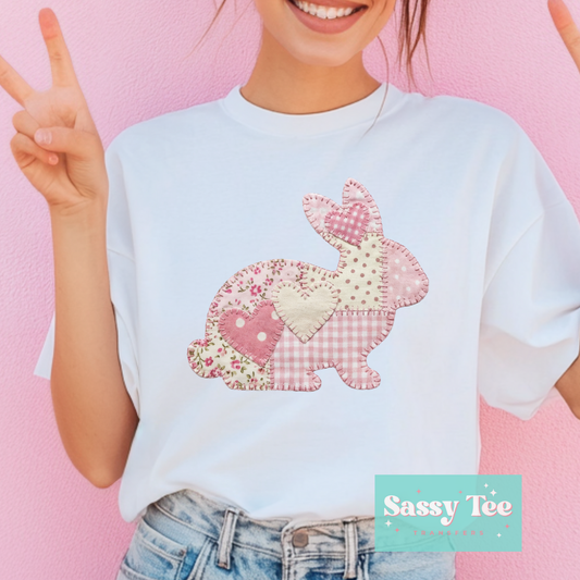 EASTER BUNNY PINK HEART PATCHWORK **Preorder/Restock Ships in 5-10 biz days**