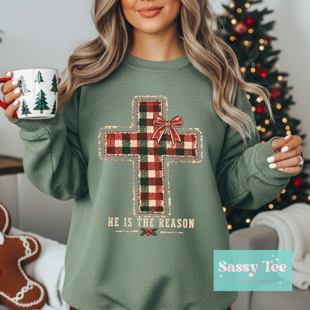 HE IS THE REASON CHRISTMAS PLAID CROSS **Preorder/Restock Ships in 5-10 biz days**