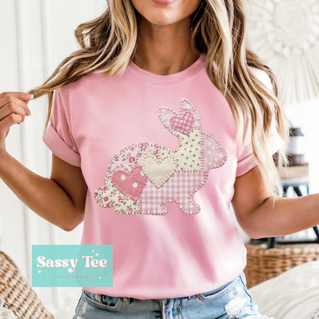 EASTER BUNNY PINK HEART PATCHWORK **Preorder/Restock Ships in 5-10 biz days**