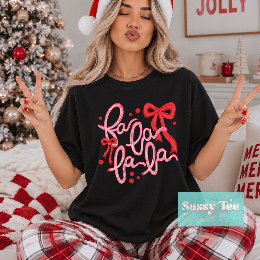 FA LA LA PINK RED BOW SCRIBBLE **Preorder/Restock Ships in 5-10 biz days**
