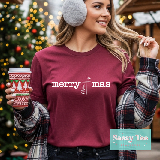 MERRY CHRISTMAS CROSS STAR WHITE **Preorder/Restock Ships in 5-10 biz days**