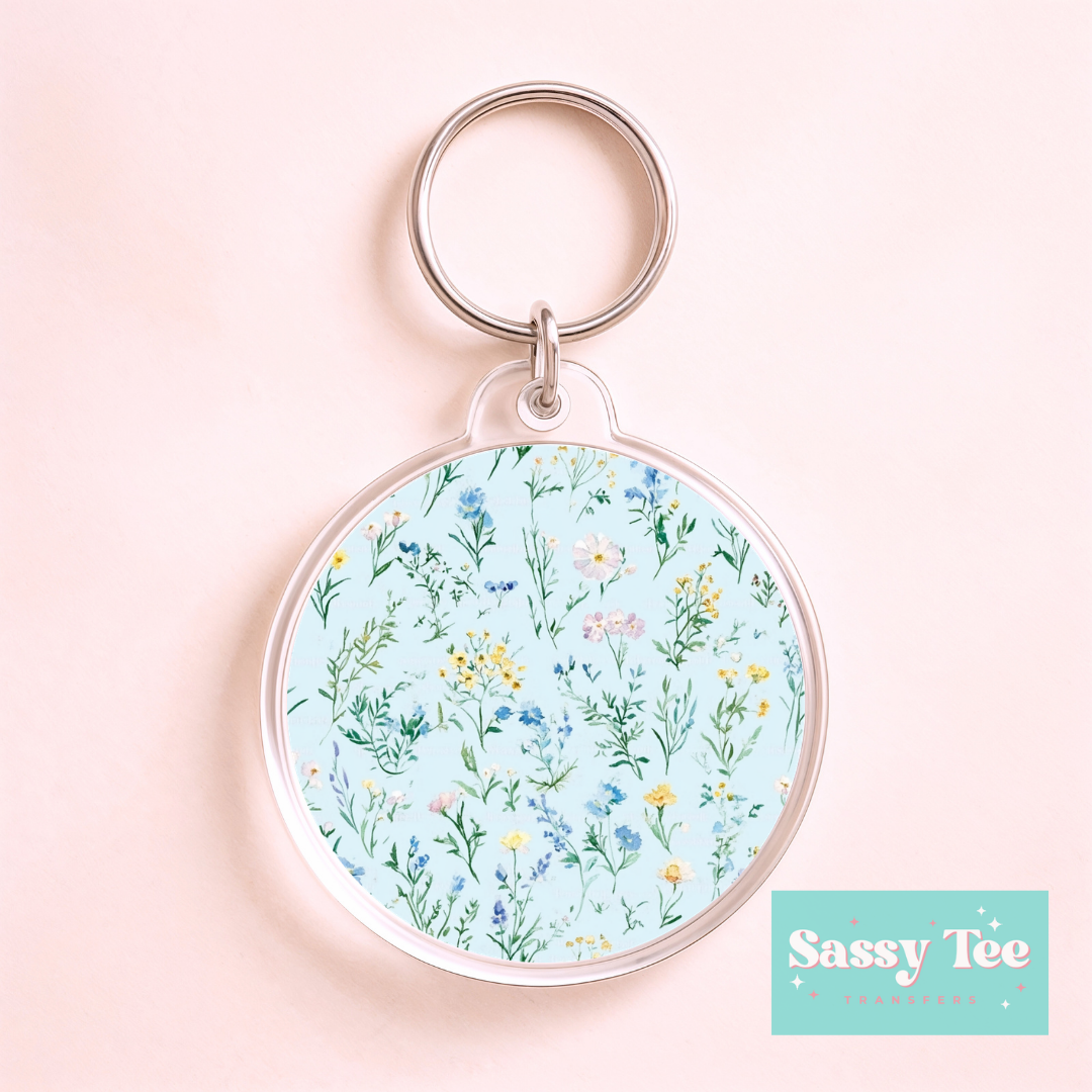 SPRING FLOWERS UV DTF Round Keychain Decal **Preorder/Restock Ships in 5-10 biz days**