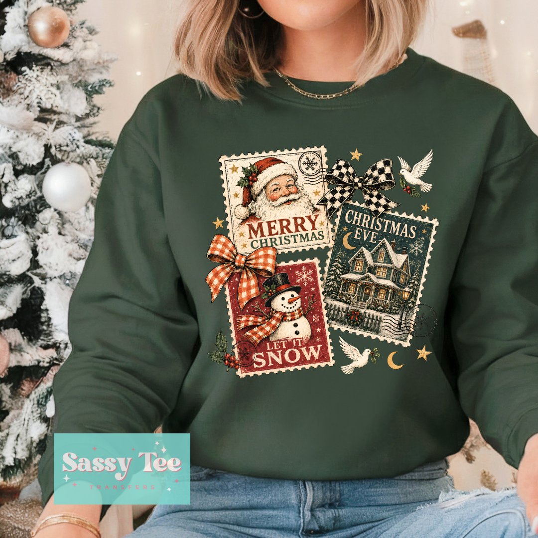 MERRY CHRISTMAS STAMPS RETRO BOWS **Preorder/Restock Ships in 5-10 biz days**