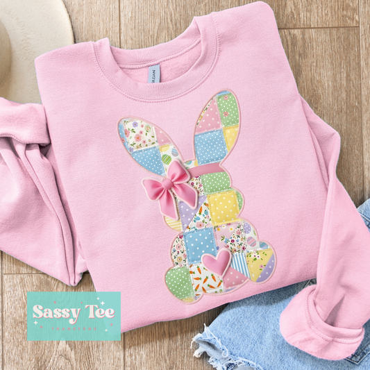 EASTER BUNNY FAUX PATCHWORK PINK BOW **Preorder/Restock Ships in 5-10 biz days**