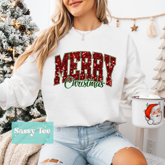 MERRY CHRISTMAS FAUX SEQUIN **Preorder/Restock Ships in 5-10 biz days**