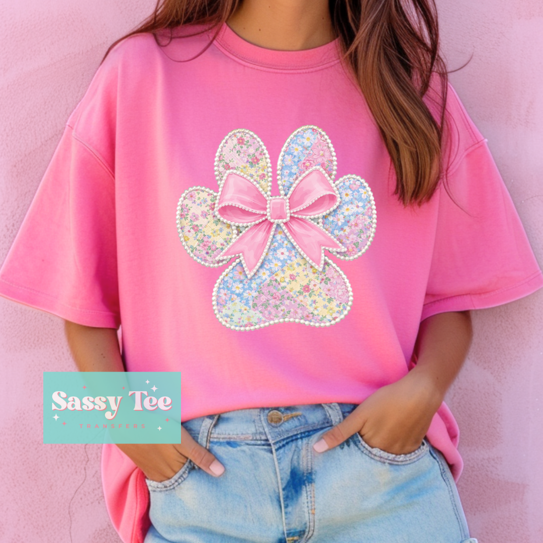 PAW PASTEL FLORAL BOW FAUX PATCHWORK PEARL **Preorder/Restock Ships in 5-10 biz days**