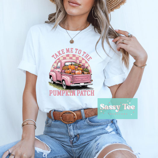 TAKE ME TO PUMPKIN PATCH RETRO PINK TRUCK **Preorder Ships in 5-10 biz days**