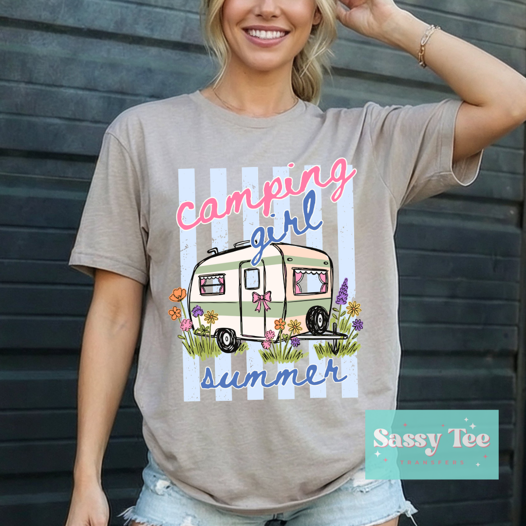 CAMPING GIRL SUMMER RV PREPPY STRIPES **Preorder/Restock Ships in 5-10 biz days**