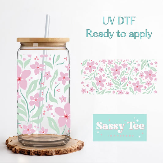 SPRING FLOWERS PINK GREEN UV DTF CUP WRAP **Preorder/Restock Ships in 5-10 biz days**