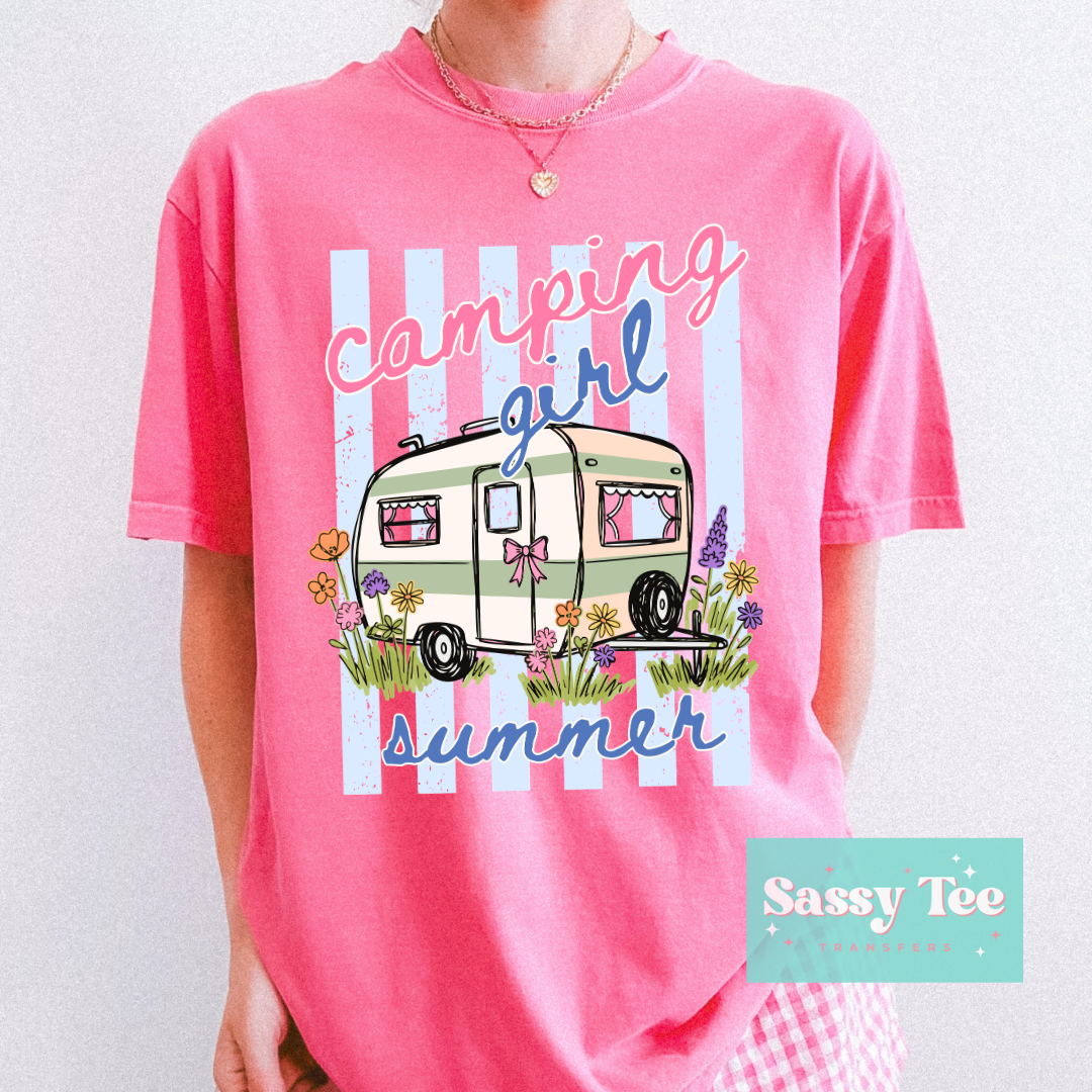 CAMPING GIRL SUMMER RV PREPPY STRIPES **Preorder/Restock Ships in 5-10 biz days**