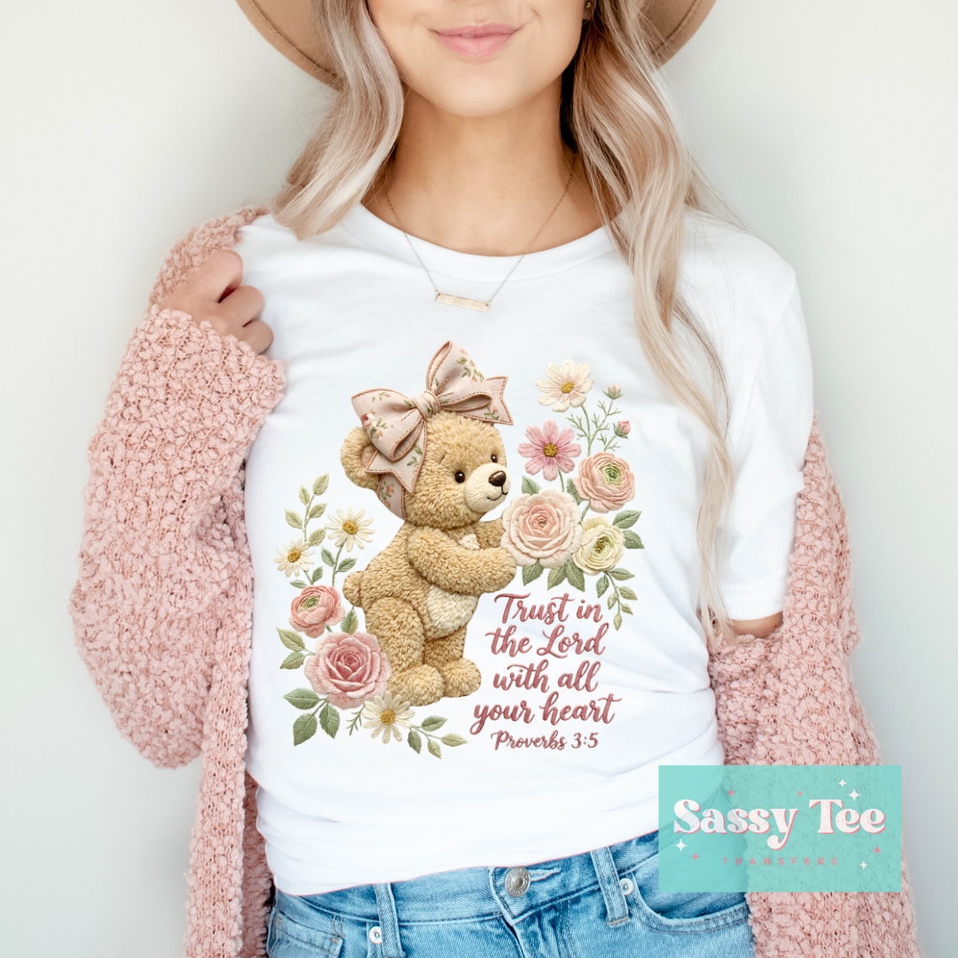 TRUST IN THE LORD TEDDY FLOWERS FAUX YARN **Preorder/Restock Ships in 5-10 biz days**