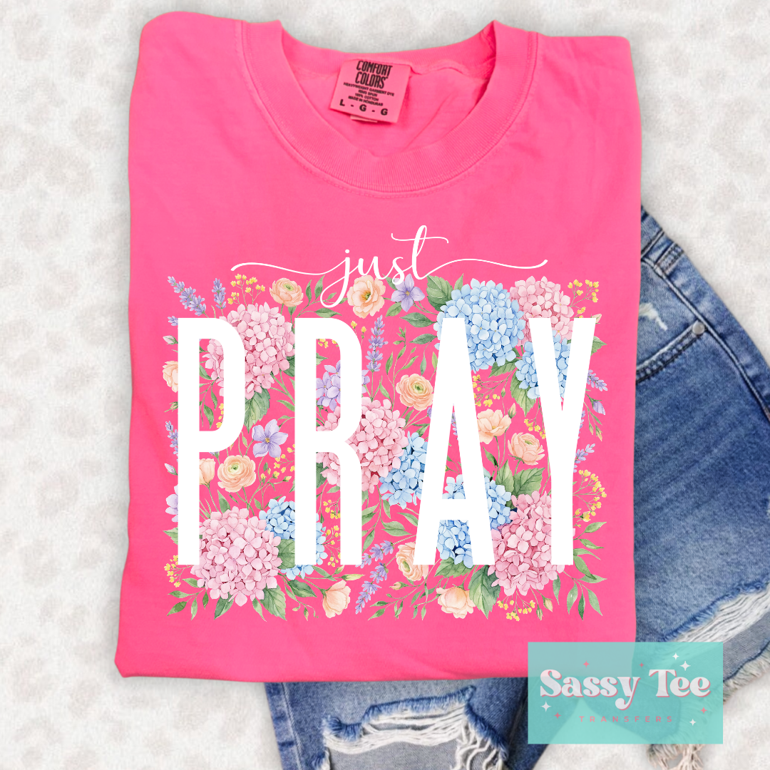JUST PRAY WHITE HYDRANGEA FLORAL **Preorder/Restock Ships in 5-10 biz days**