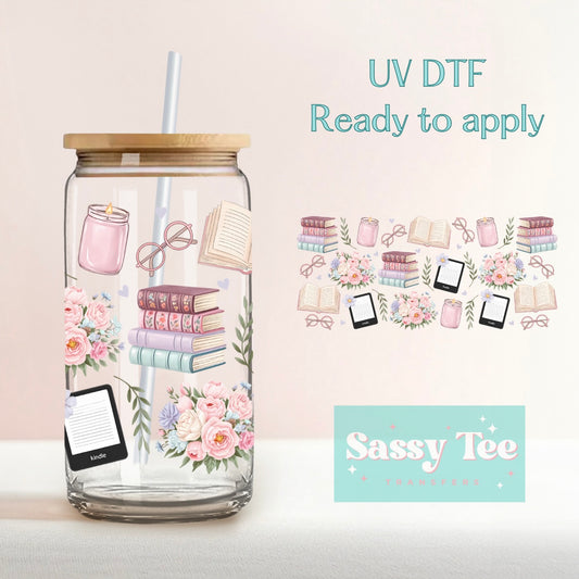 BOOKISH ROSE BOUQUET CANDLE KINDLE UV DTF CUP WRAP **Preorder/Restock Ships in 5-10 biz days**