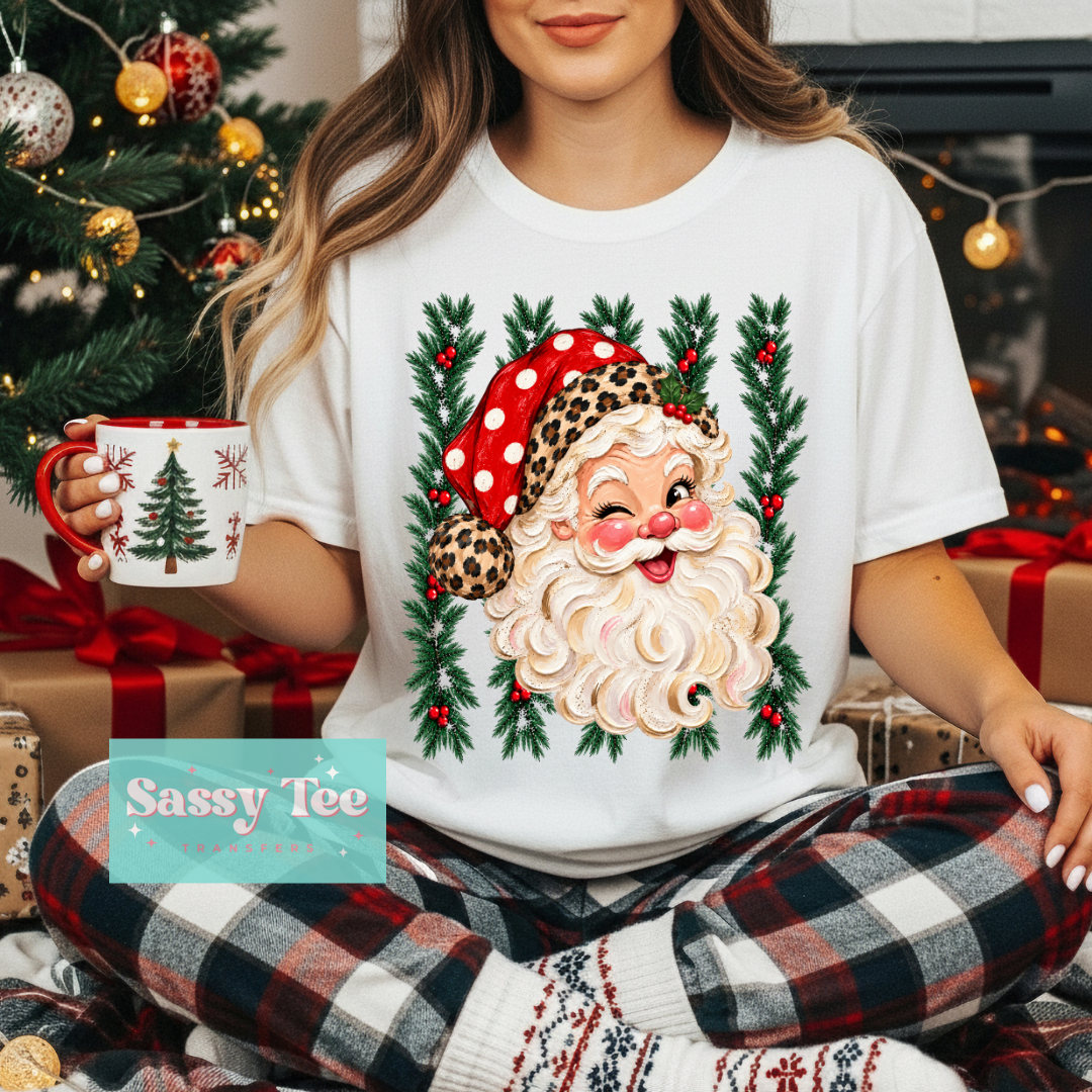 SANTA PREPPY STRIPE MISTLETOE LEOPARD RED **Preorder/Restock Ships in 5-10 biz days**