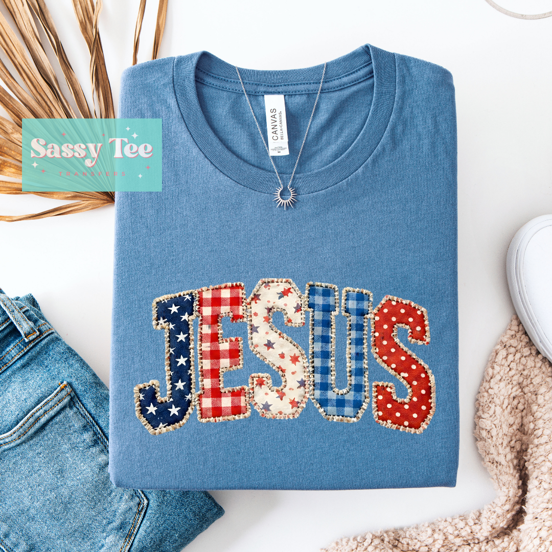 JESUS USA RED WHITE BLUE PATCHWORK **Preorder/Restock Ships in 5-10 biz days**