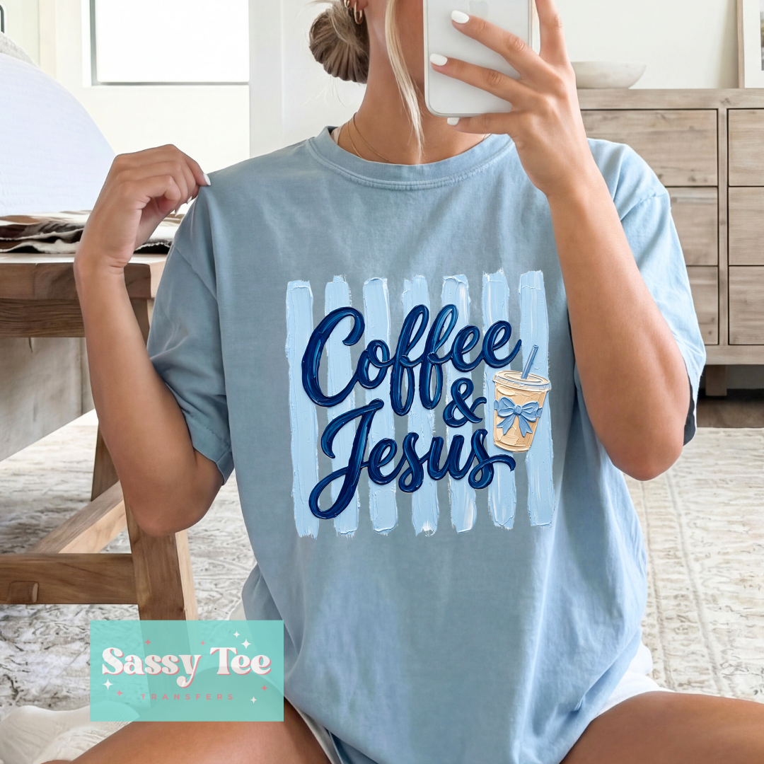COFFEE & JESUS BLUE PREPPY STRIPES BOW **Preorder/Restock Ships in 5-10 biz days**
