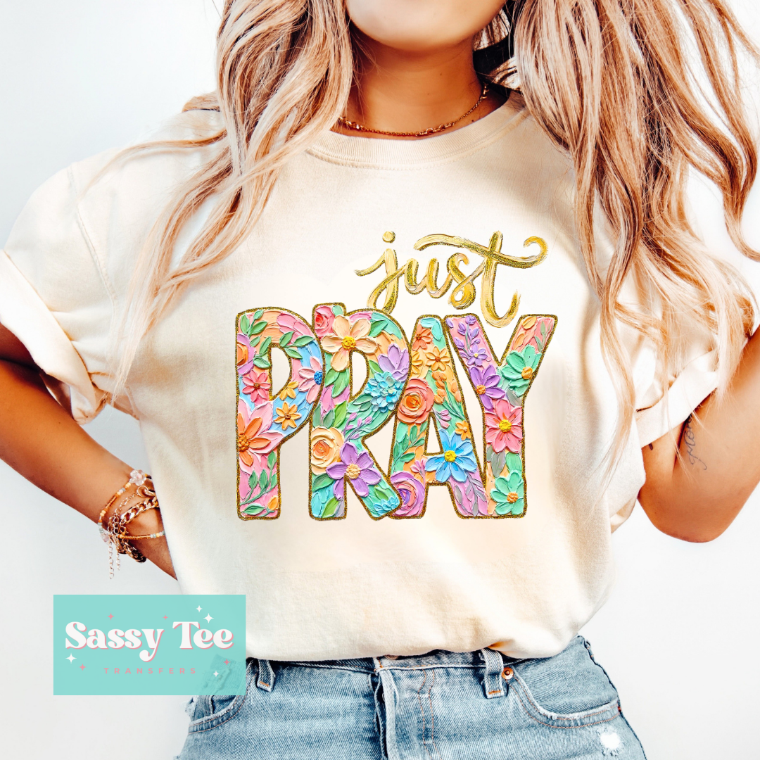 JUST PRAY FLORAL GOLD FAUX TEXTURE PAINT **Preorder/Restock Ships in 5-10 biz days**