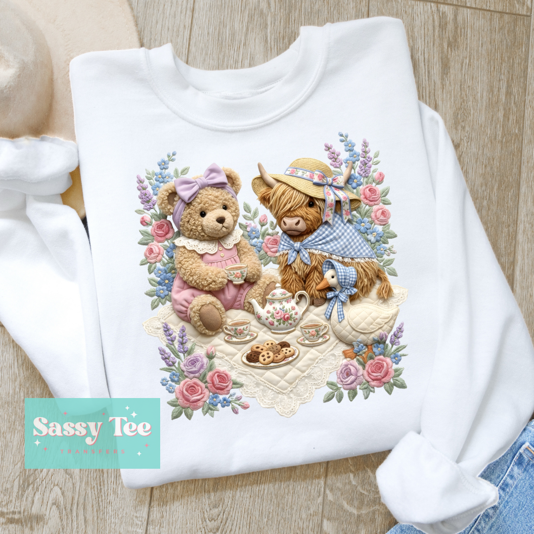 TEDDY HIGHLAND COW GOOSE PICNIC SPRING PASTEL FLOWERS **Preorder/Restock Ships in 5-10 biz days**