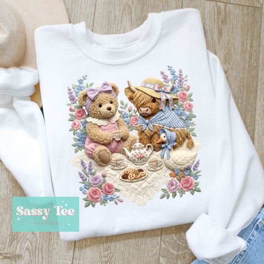 TEDDY HIGHLAND COW GOOSE PICNIC SPRING PASTEL FLOWERS **Preorder/Restock Ships in 5-10 biz days**
