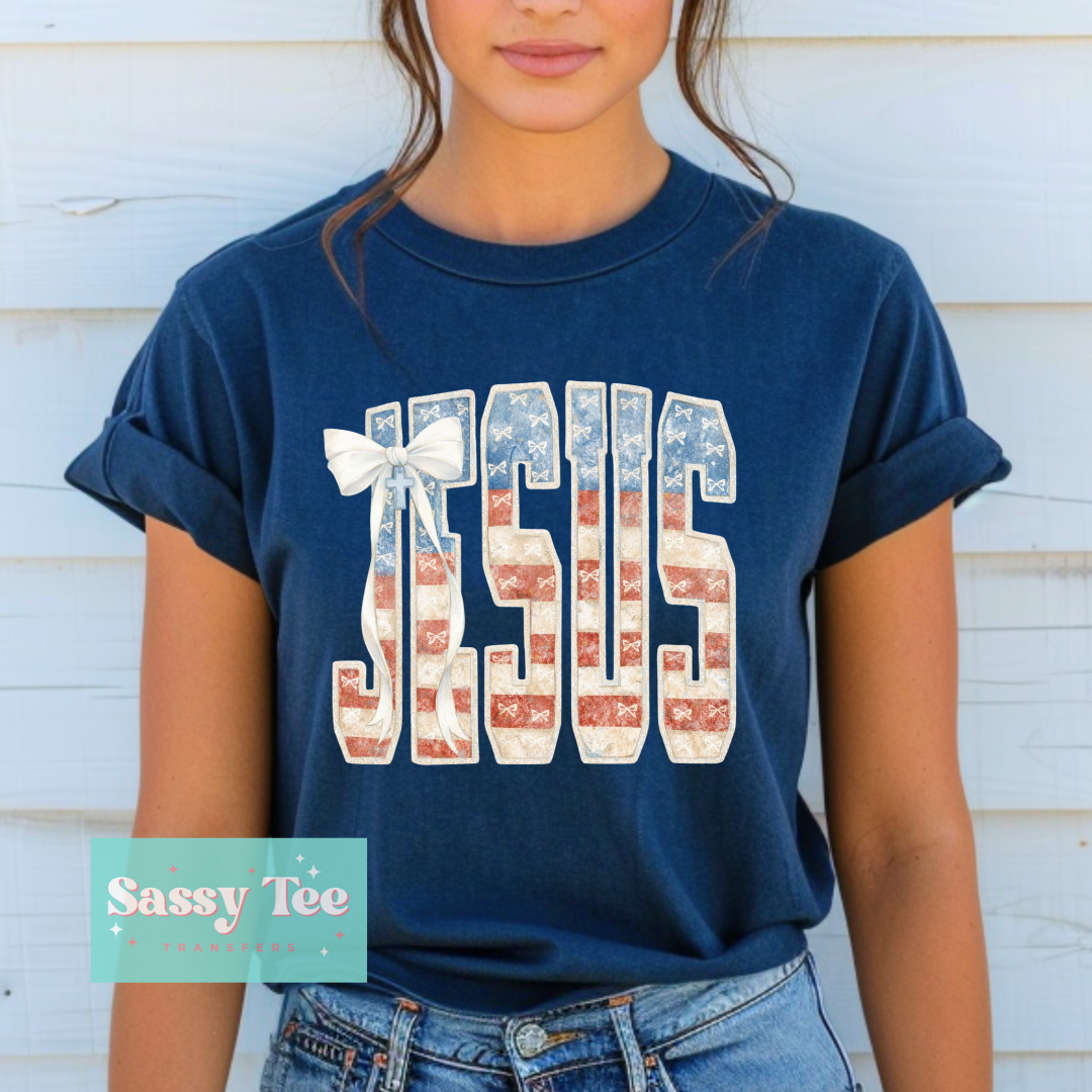 JESUS AMERICAN FLAG VINTAGE BOW **Preorder/Restock Ships in 5-10 biz days**