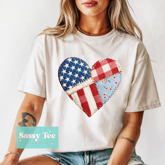 HEART USA FLAG FLORAL PATCHWORK **Preorder/Restock Ships in 5-10 biz days**
