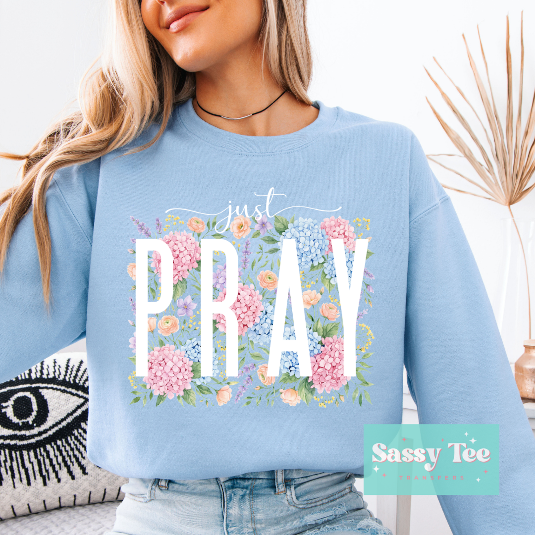 JUST PRAY WHITE HYDRANGEA FLORAL **Preorder/Restock Ships in 5-10 biz days**