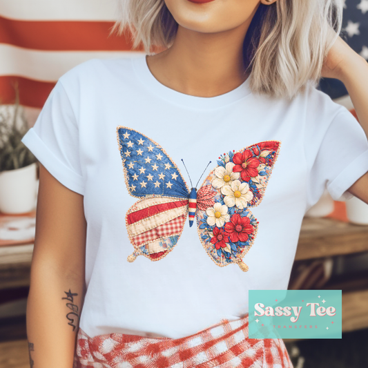 BUTTERFLY USA FLAG FLORAL PATCHWORK **Preorder/Restock Ships in 5-10 biz days**