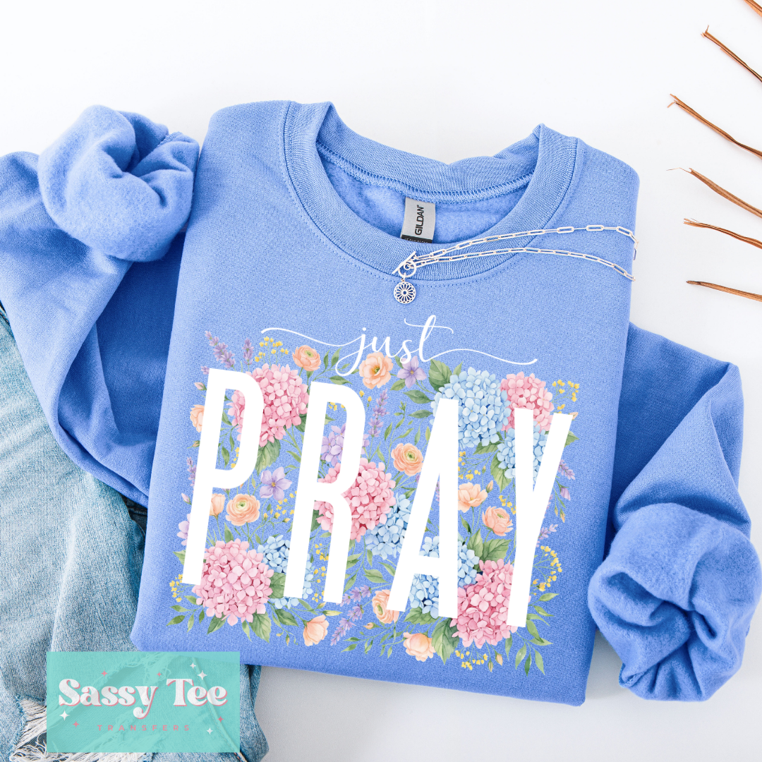 JUST PRAY WHITE HYDRANGEA FLORAL **Preorder/Restock Ships in 5-10 biz days**