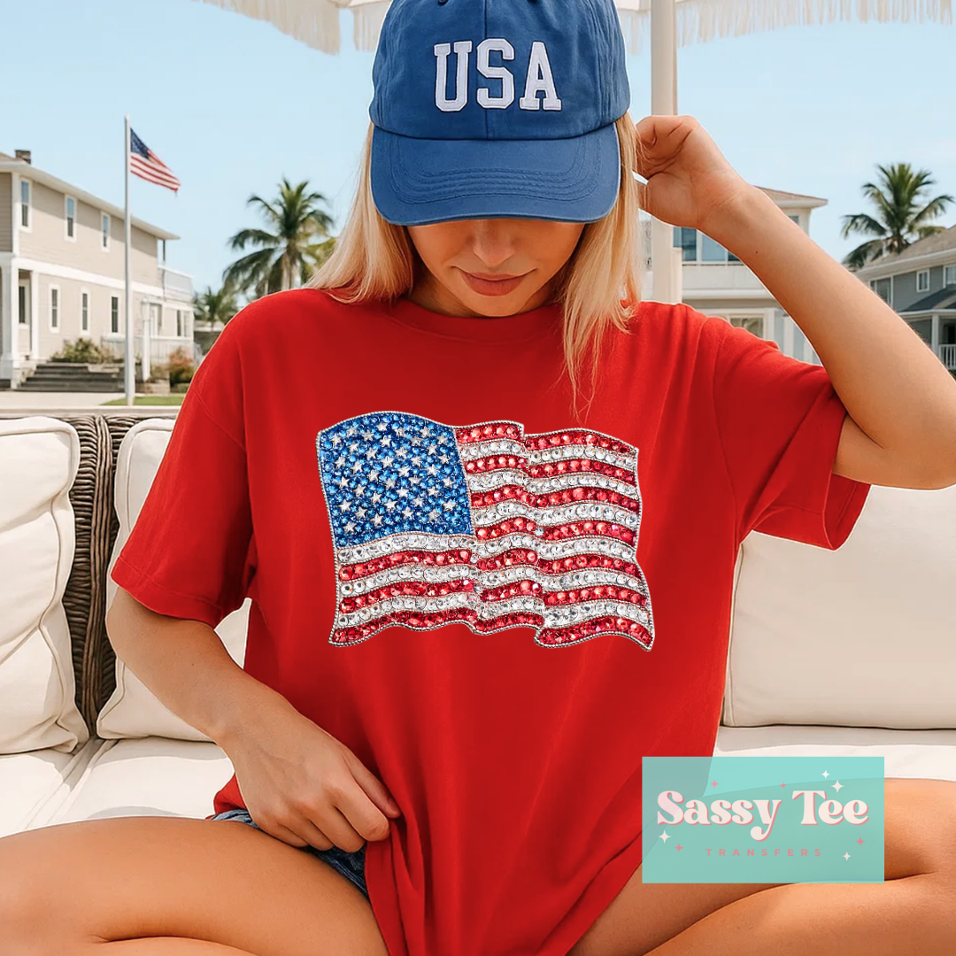 AMERICA FLAG FAUX RHINESTONE **Preorder/Restock Ships in 5-10 biz days**