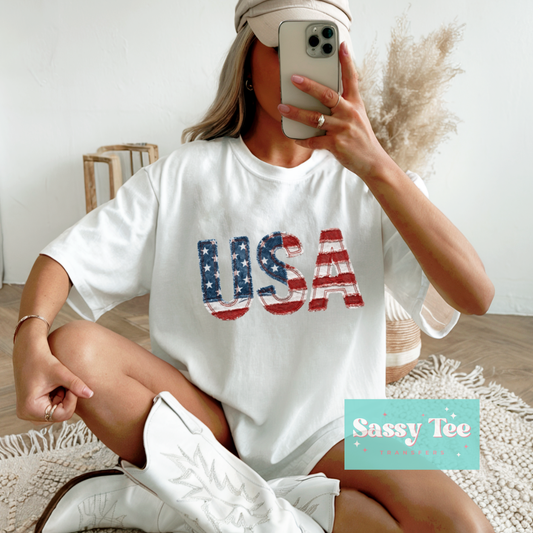 USA FLAG FAUX PATCHWORK **Preorder/Restock Ships in 5-10 biz days**