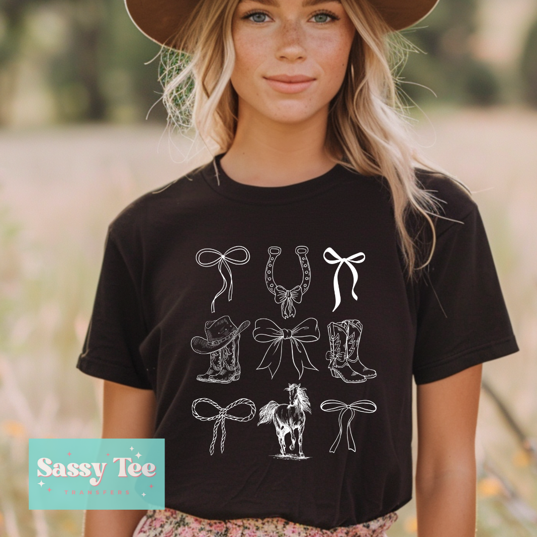 WESTERN HORSE SKETCH WHITE BOWS **Preorder/Restock Ships in 5-10 biz days**