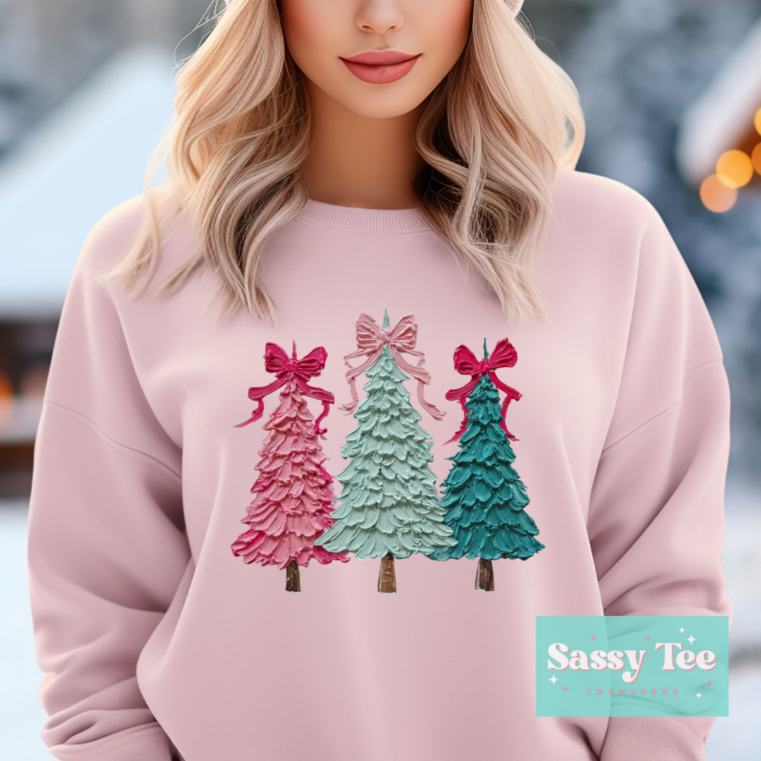 CHRISTMAS TREES BOWS TEXTURED PAINT **Preorder/Restock Ships in 5-10 biz days**