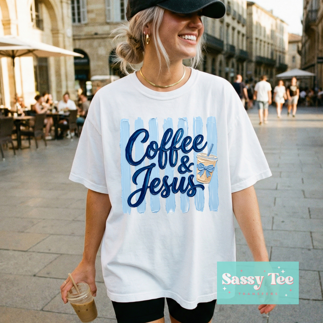 COFFEE & JESUS BLUE PREPPY STRIPES BOW **Preorder/Restock Ships in 5-10 biz days**
