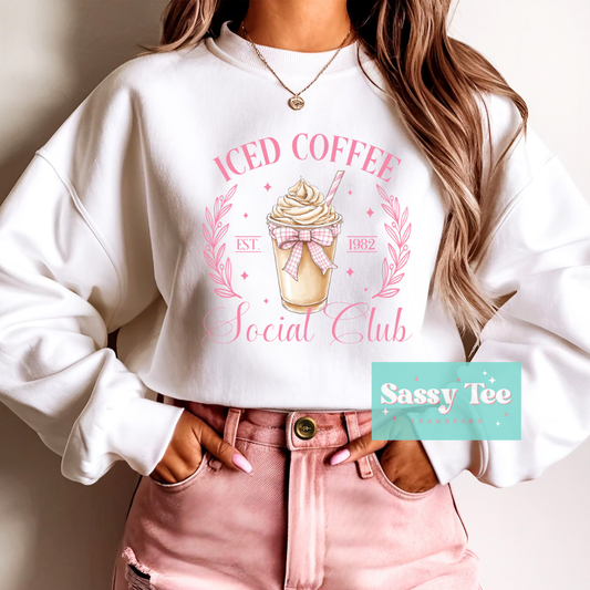 ICED COFFEE SOCIAL CLUB PINK BLAID BOW **Preorder Ships in 5-10 biz days**