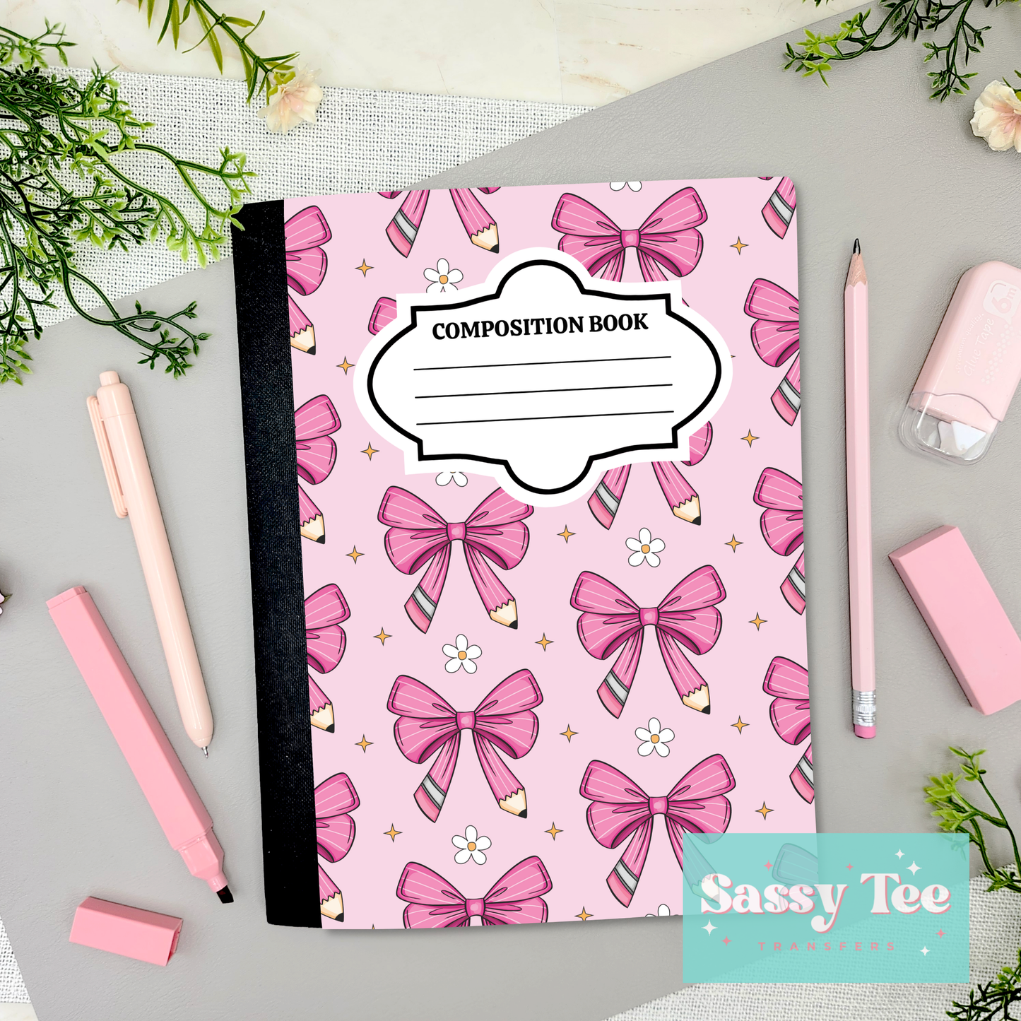 PENCIL PINK BOWS FLORAL Peel + Stick Notebook Cover SET