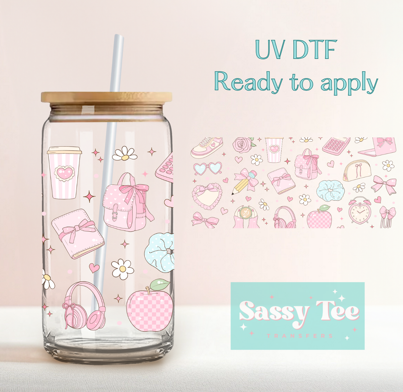 OFFICE SCHOOL BOWS UV DTF CUP WRAP *Preorder, Ships in 5-9 biz days*