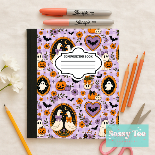 HALLOWEEN GOOSE FRAMES PURPLE ORANGE FLOWERS Peel + Stick Notebook Cover SET