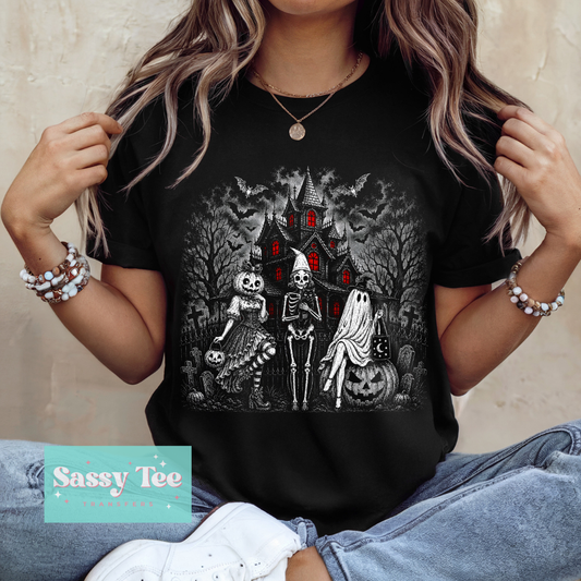 SPOOKY LADIES RED HAUNTED HOUSE For Darker Colors **Preorder/Restock Ships in 5-10 biz days**