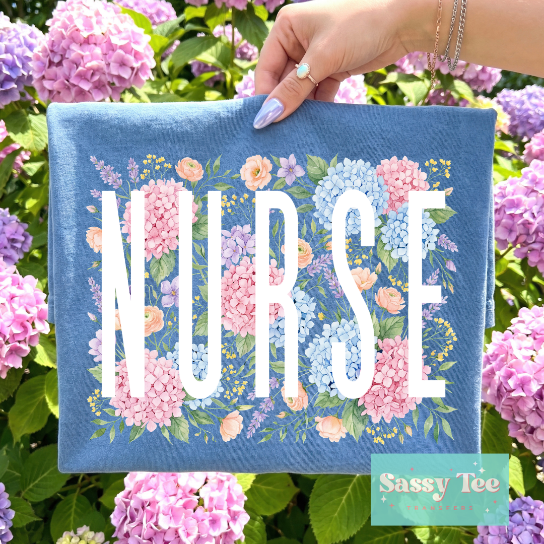 NURSE WHITE HYDRANGEA FLORAL **Preorder/Restock Ships in 5-10 biz days**