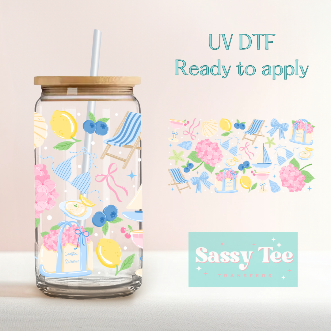 COASTAL SUMMER HYDRANGEA PREPPY *DOUBLE SIDED* UV DTF CUP WRAP **Preorder/Restock Ships in 5-10 biz days**