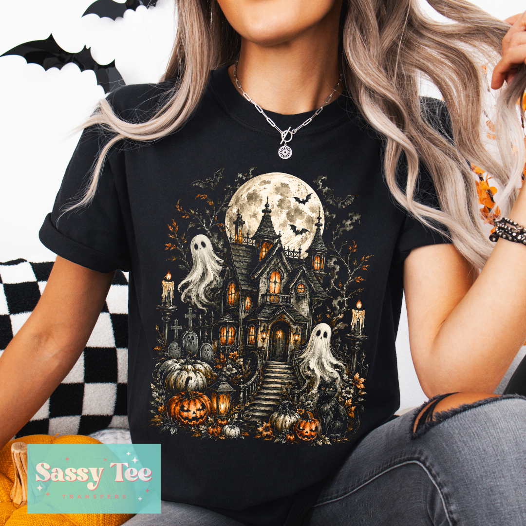 HAUNTED HOUSE PUMPKINS GHOSTS MOON For Darker Colors **Preorder/Restock Ships in 5-10 biz days**